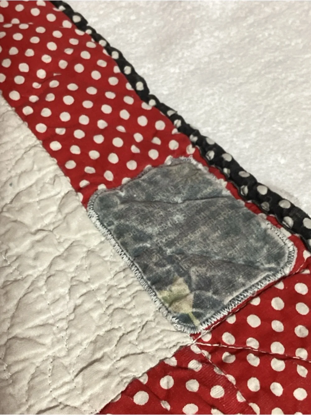 Vintage Handmade Minnie Mouse Themed Baby Quilt Red White Black Polka Dots